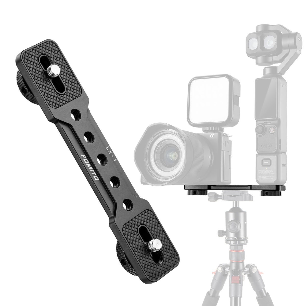 FOMITO LX-1 Dual Camera Mount Extension Bar for Vlog & Live Stream