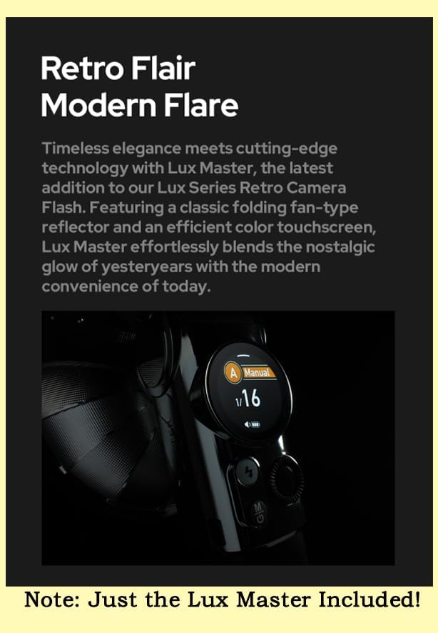 Godox Lux Master TTL Retro Camera Flash - Touchscreen Control, 6000K±300k CCT, GN25 460 Full Power, S1/S2 Optical Control, Type-C Charging, for Canon for Nikon for Sony Cameras and Others