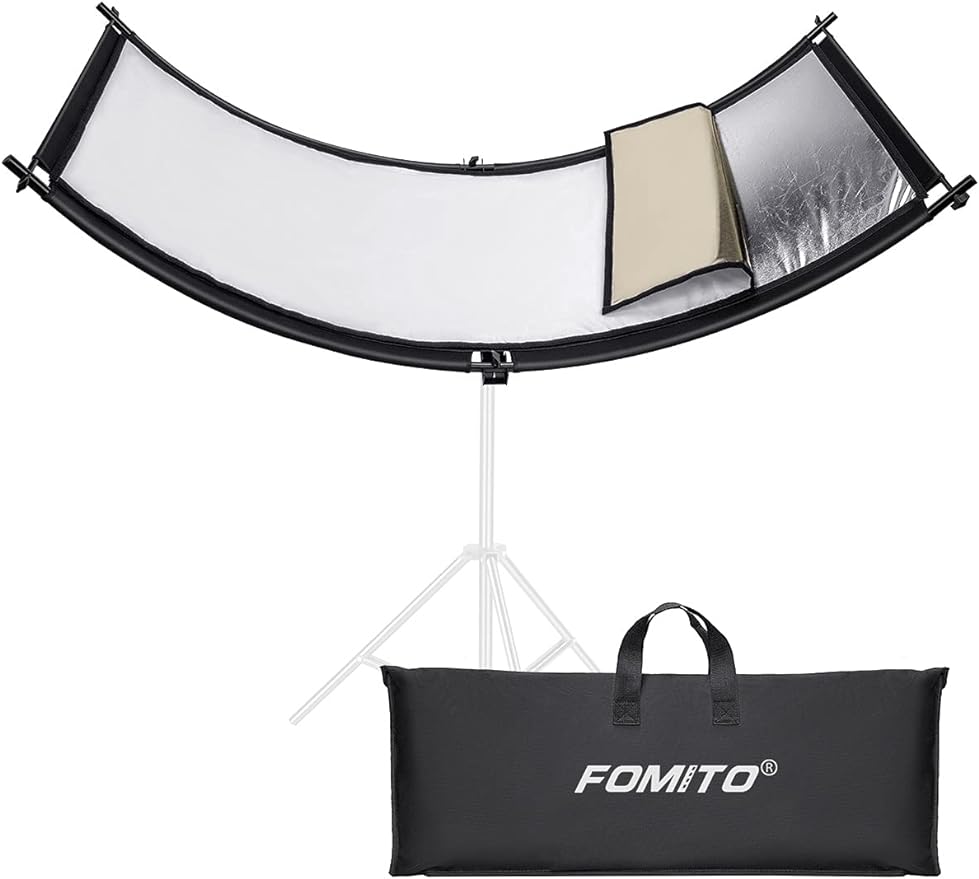 FOMITO-UQ-01 Clamshell Light Reflector 70"x25.6"/178x65cm Arclight Curved Eyelighter Lighting Diffuser for Photography Stuido Filming Shooting, Black/White/Gold/Silver-F0165