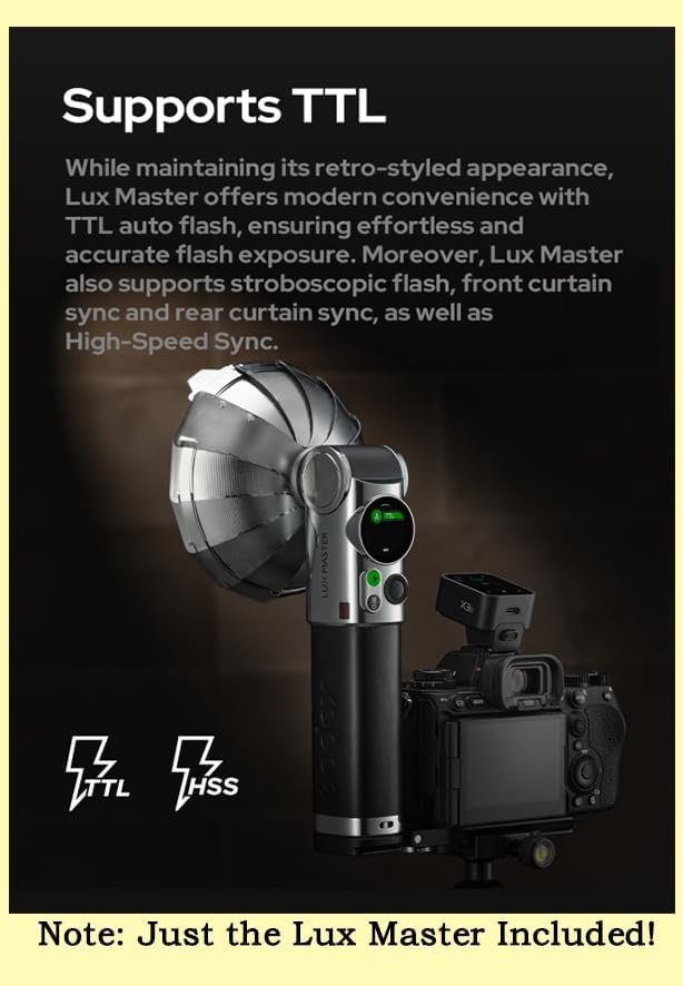 Godox Lux Master TTL Retro Camera Flash - Touchscreen Control, 6000K±300k CCT, GN25 460 Full Power, S1/S2 Optical Control, Type-C Charging, for Canon for Nikon for Sony Cameras and Others