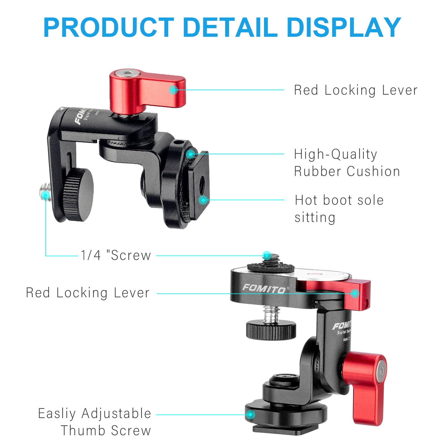 Fomito-Z2 Pro Rotary Tripod Head Camera Monitor Holder Mount Arm Hot Shoe Adapter for Flash Speedlite, Field Monitor, LED Video Light, Microphone-F0008