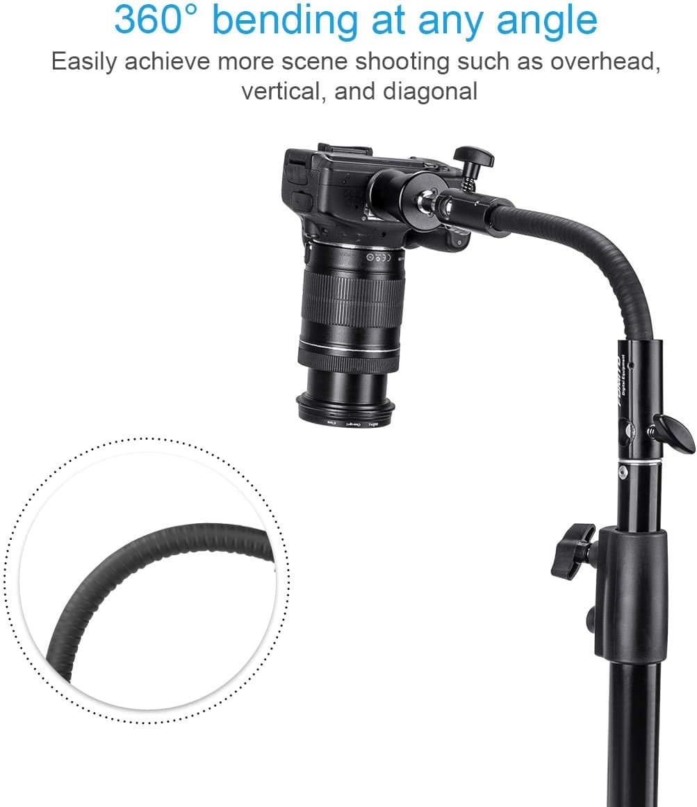 Fomito-RG-01 12.5 Inch/32cm Flexible Arm Extension Pole with 1/4-3/8in Converter Screw for Marco Ring Light/LED Panel, for Light Stand, Tripod, Monopod Photography, Max Load 5.5lbs/2.5kg-F0063