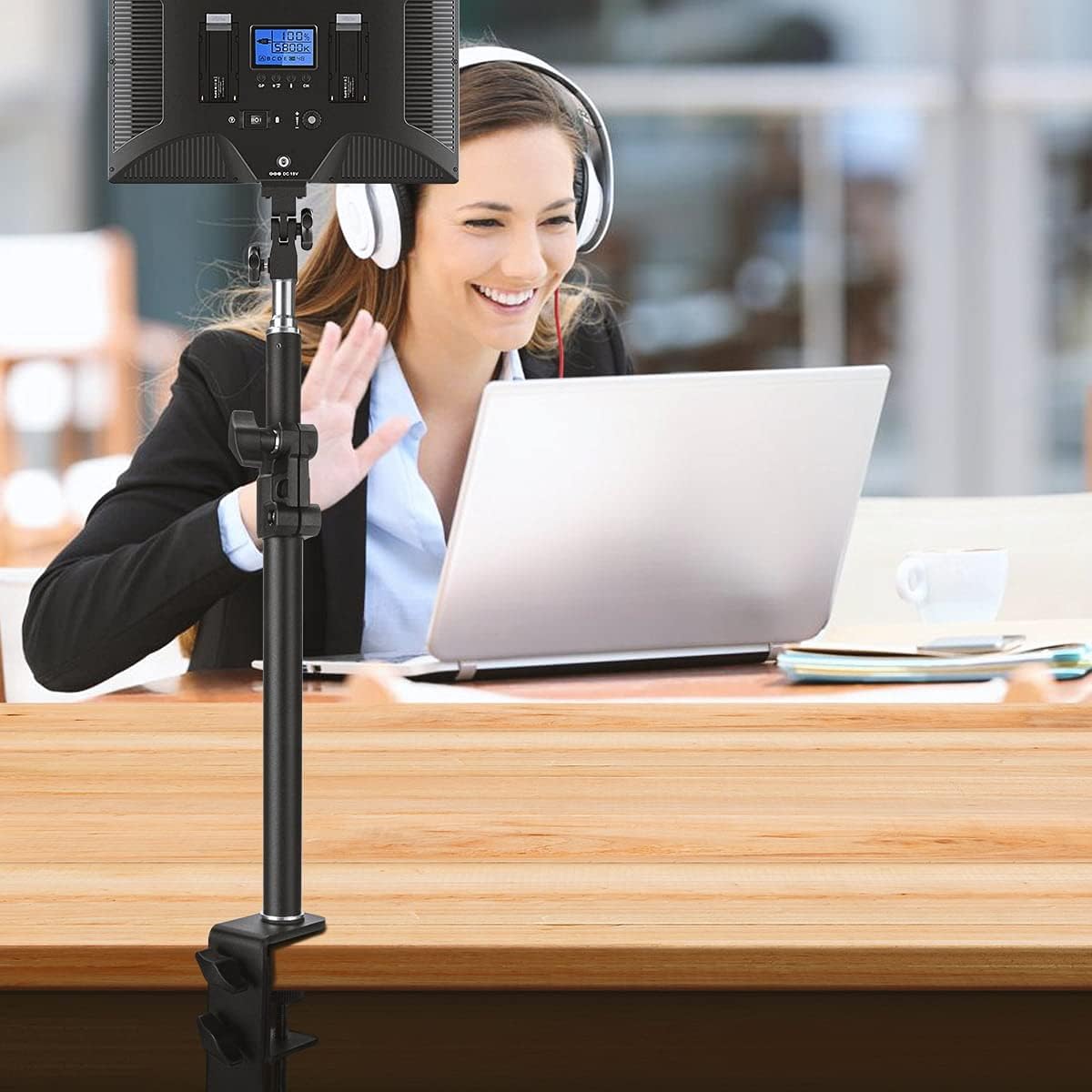 Fomito-FMT-ZJ-02 Camera Desk Mount Stand with 1/4" Ball Head and Phone Holder, 12.9-22" Adjustable Light Stand, Tabletop C Clamp for DSLR Camera, Ring Light, Live Streaming, Video Light, Smartphone, Panel Light-F0061