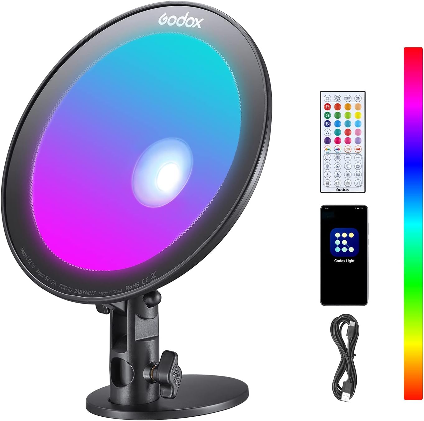 Lampada LED Ambientale Godox CL10 – 10W, RGB, 36.000 Colori, 29 Effetti, Angolo 120°, Controllo IR E App, Silenziosa
