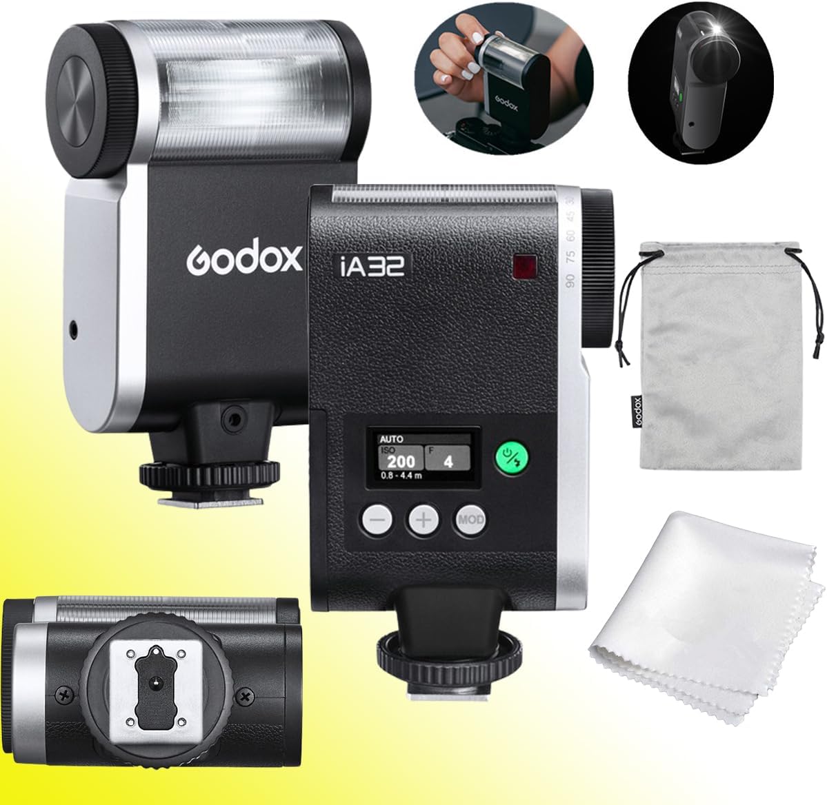 Godox Flash Godox iA32 Mini Camera Flash - Automatic Flash GN 15, 8 Power Levels/2.5sRecycle/490 Flash Times/Auto/Manual Modes,Mini Flash forCanon/Nikon/Sony/FujiCameras(Not Compatible for Sony ZV-1F)