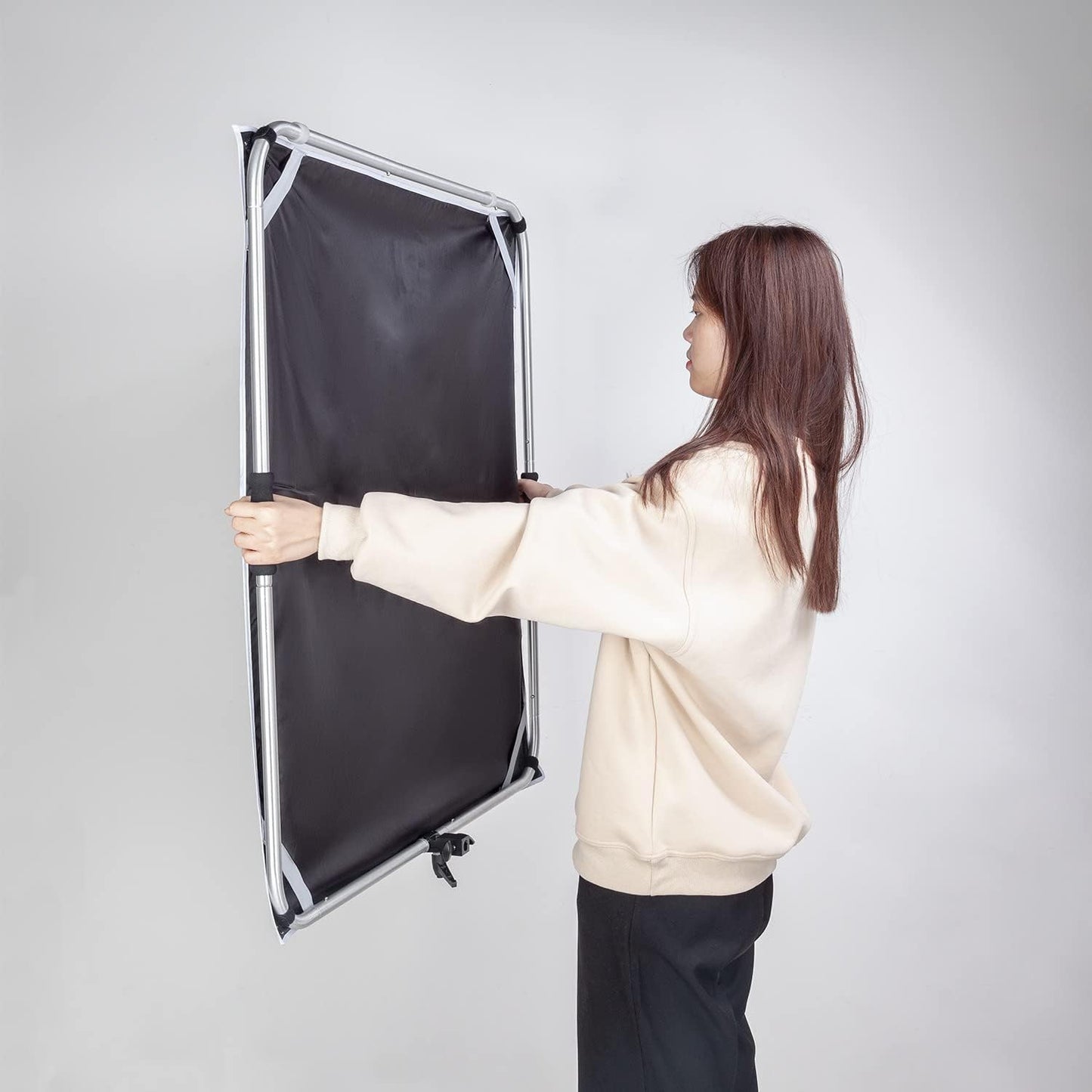 Fomito-QB-03 Portable Hand-held Scrim Flag 39x39 inch / 100x100cm Light Reflector Panel Kit with Assemblable Frame, Diffusion Gold & Black, Silver & White-F0166