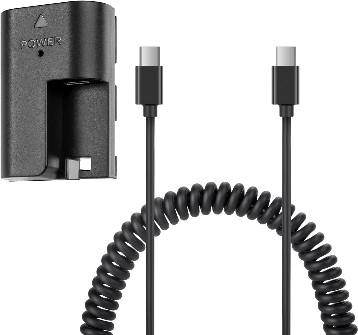 FOMITO-LP-E6 Dummy Battery Decoded LP-E6 Battery Replacement with Type-C Spring Power Adapter Cable for Canon 5D2 5D3 5D4 5DSR 6D 6D2 60D 60Da 7D 7D2 70D 80D 90D EOS-R R5 R6 Cameras-F0077