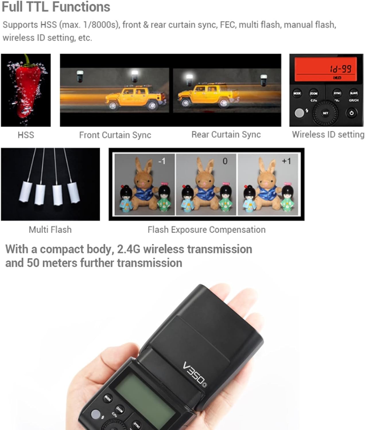 Godox V350O TTL Flash for Olympus Panasonic GN36 1/8000s HSS Camera Flash w/ 2000mAH Battery 500 Times Full Power Flash 0.1s-1.7s Recycle Time for Olympus Panasonic Camera (V350-O)