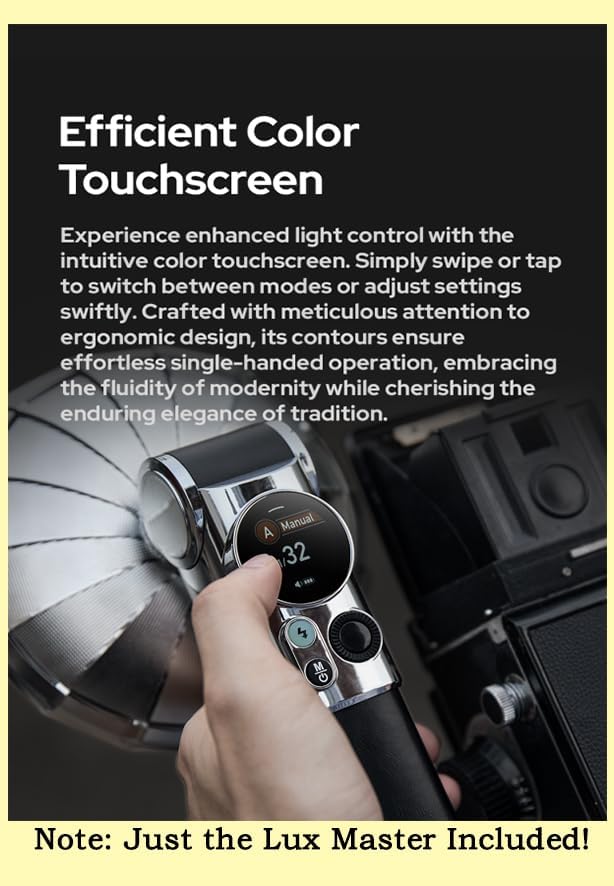 Godox Lux Master TTL Retro Camera Flash - Touchscreen Control, 6000K±300k CCT, GN25 460 Full Power, S1/S2 Optical Control, Type-C Charging, for Canon for Nikon for Sony Cameras and Others