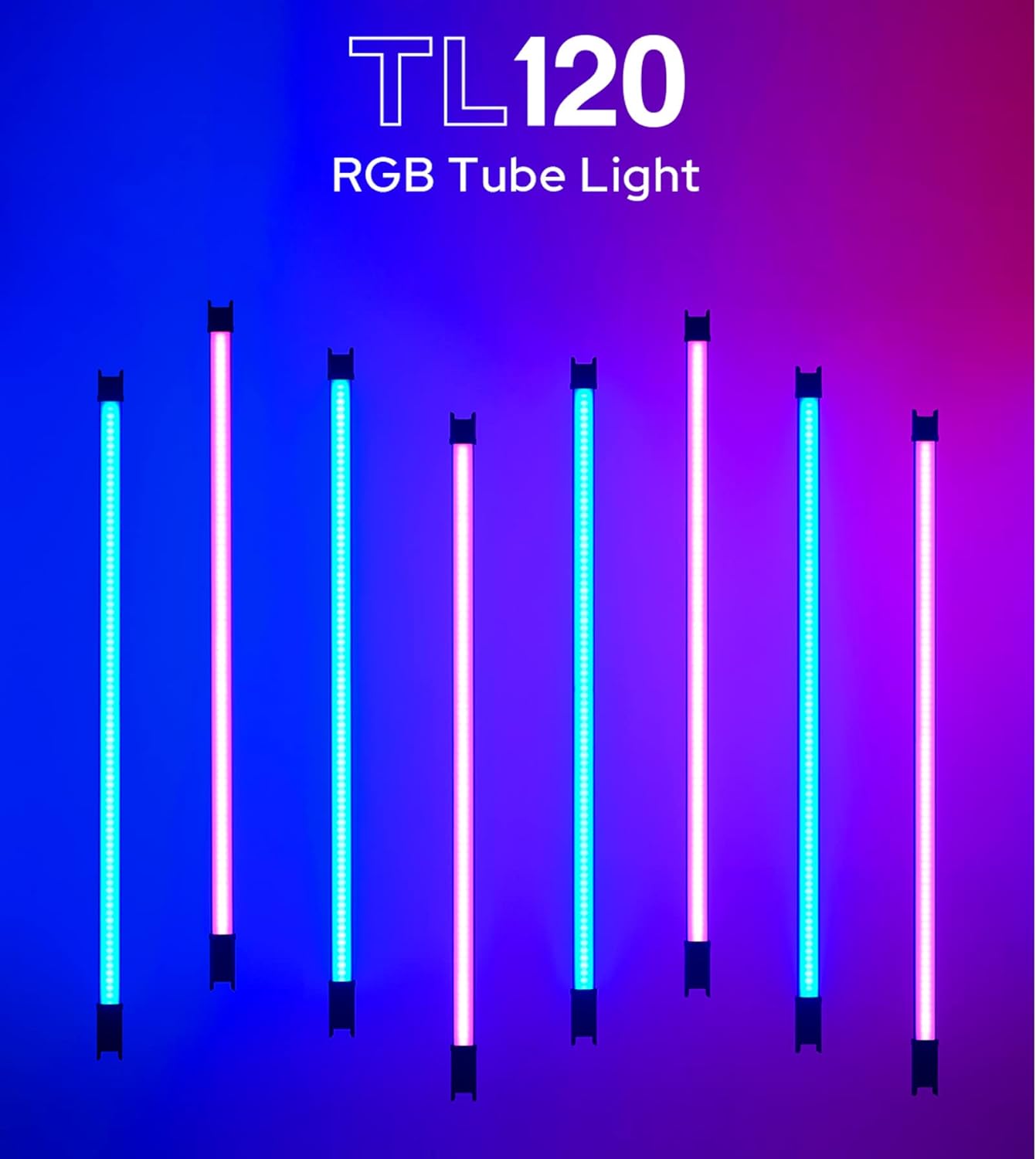 Godox TL120 RGB Tube Light,CRI 96 TLCI 98,Color Temper 2700K~6500K,100% Brightness (LUX),39 FX Effects,Smartphone APP/2.4G Wireless/DMX Control