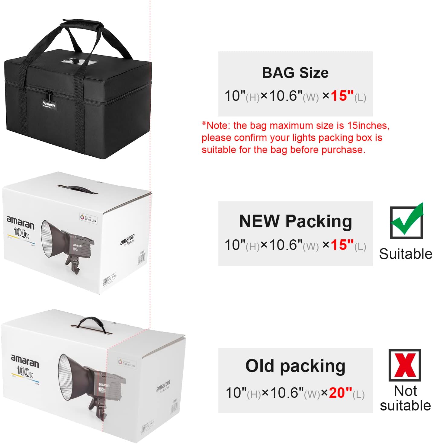 FOMITO-AB-1 Carry Bag for Aputure Amaran 100d 100d s Amaran 100x 100x s Amaran 200d 200d s Amaran 200x 200x s LED Video Light-F0186