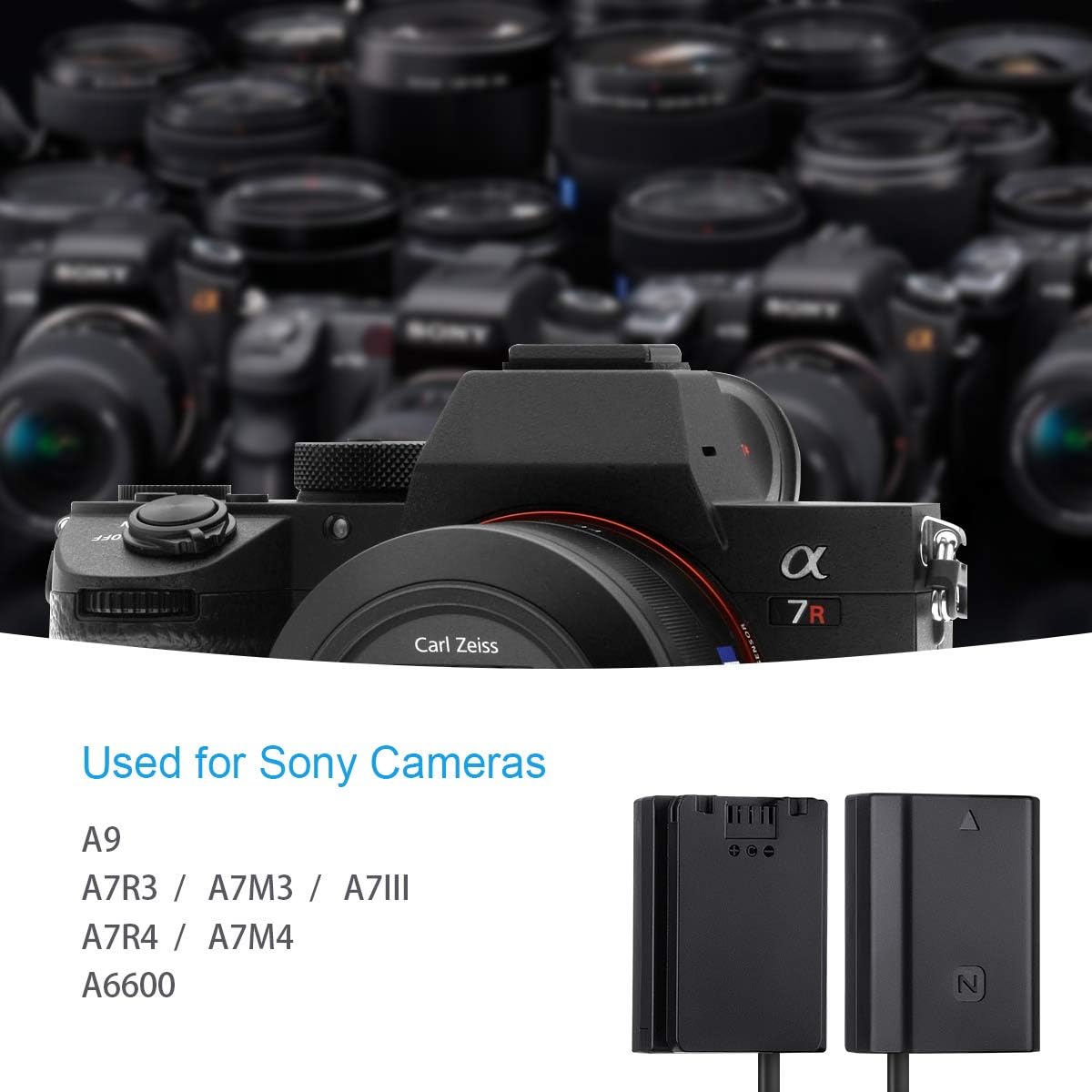 Continuous Power Supply for Sony Alpha Cameras - FZ100 AC Power Adapter with A7III Dummy Battery - Replaces BC-QZ1 - Compatible with A6600, A7IV, A7SIII, A7C, A1, FX3, A7R3, A7R IV, A9, A9R, A9S