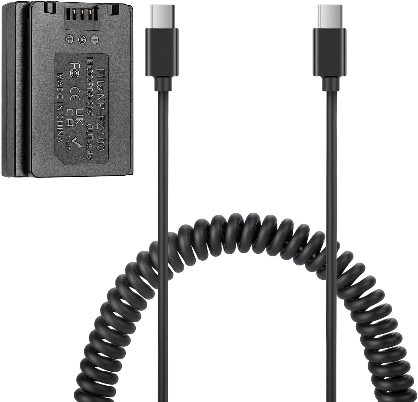 FOMITO-NP-FZ100 Dummy Battery Decoded NP-FZ100 FZ100 Battery Replacement with Type-C Spring Power Adapter Cable for Sony A9M2 ILCE-9 A1 A7M3 A7M4 A7S3 A7R3 A7R5 A7C2 A7CR A6600 A6700 FX3 FX30 Cameras-F0100