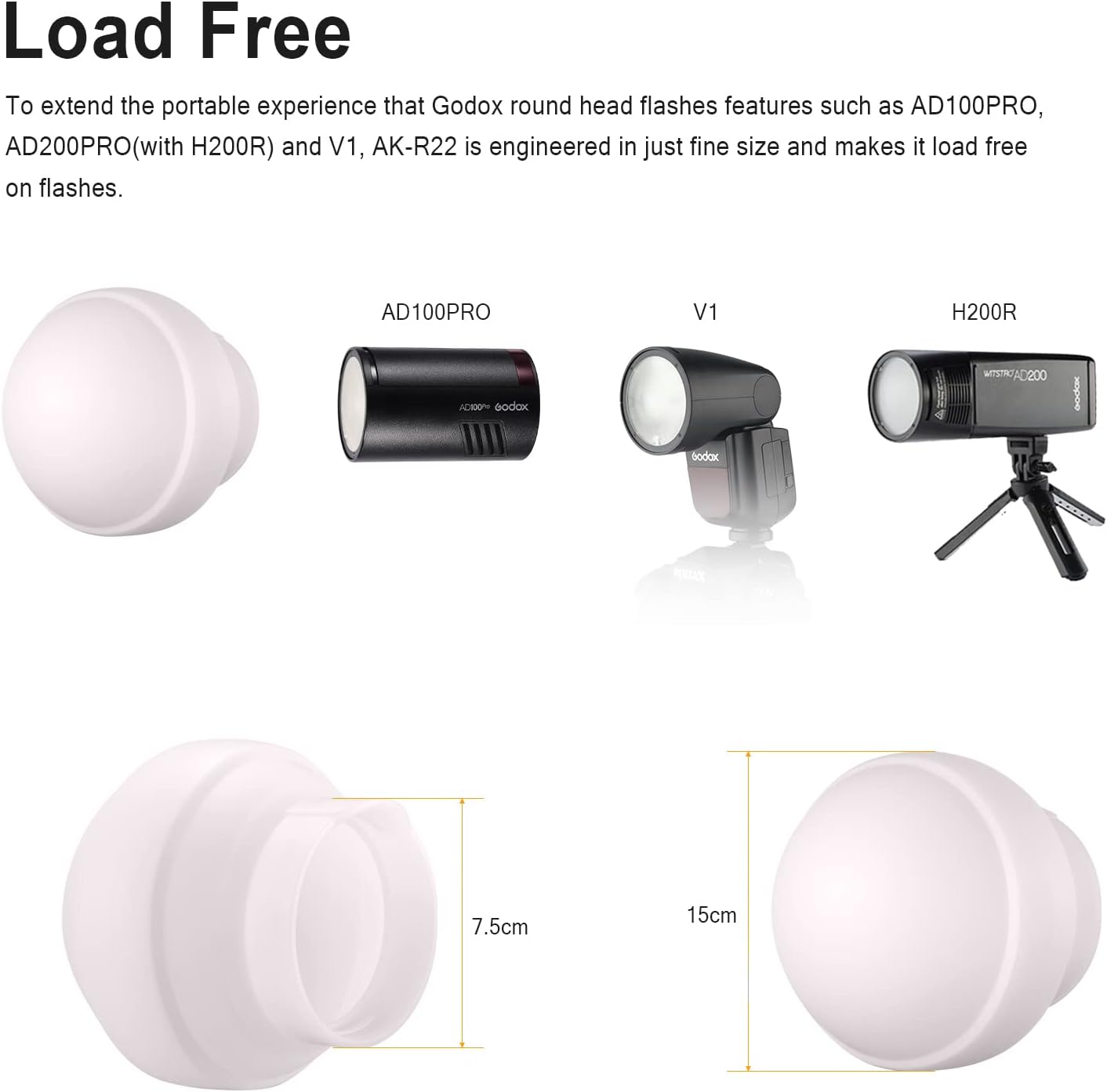 Godox AK-R22 Collapsible Diffusion Dome, Diffuser for Godox V1/ V1pro Round Head Flash, Godox AD100Pro, Godox H200R