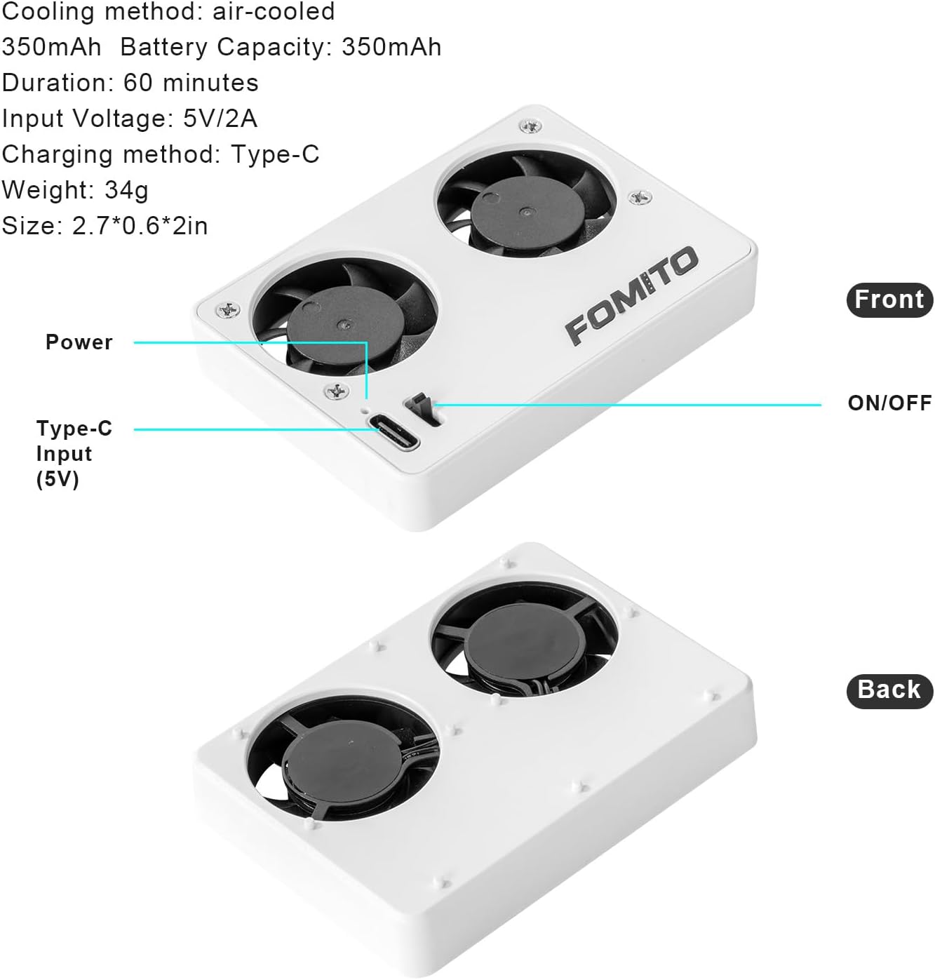 FOMITO-FS-03 Camera Video Dual Cooling Fans Built-in Battery with Magnetic Case for Sony A7M4 A7cII A7c A7S3 ZV-1 ZV-10 ZVE1 A6700 FX30 Canon R5 R6 R7 Fujifilm XT4 White-F0193