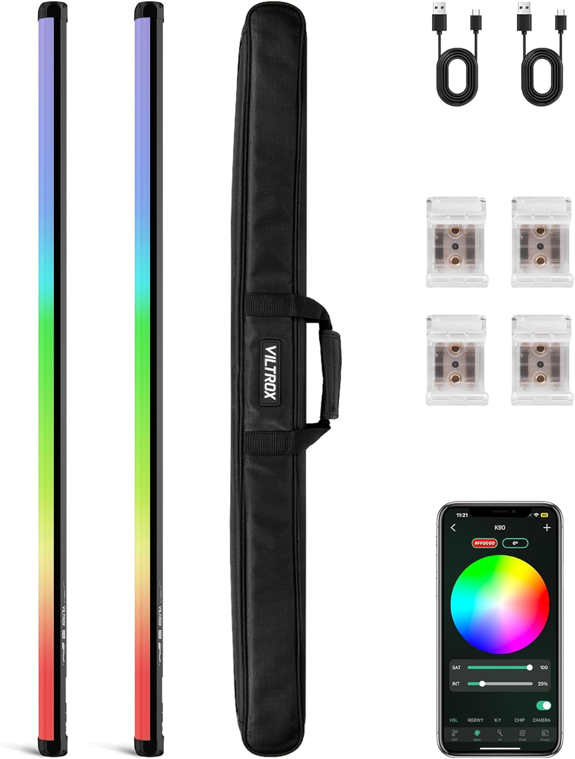 VILTROX 58cm 20W RGB Light Stick,1920LM 2500K~8500K TLCI≥97 LED Photographye Tube Light, Phone Control RGB Photo Lamp for YouTube, TikTok, Game Streaming, Party Bar (K60)