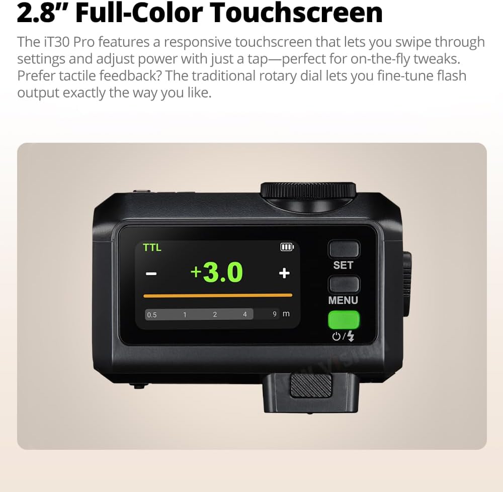 Godox iT30 Pro C N S F O Mini Flash for Camera, TTL Auto-Exposure, HSS 1/8000 Seconds, 2.4G Wireless Xsystem, 2.8" Full-Color Touchscreen