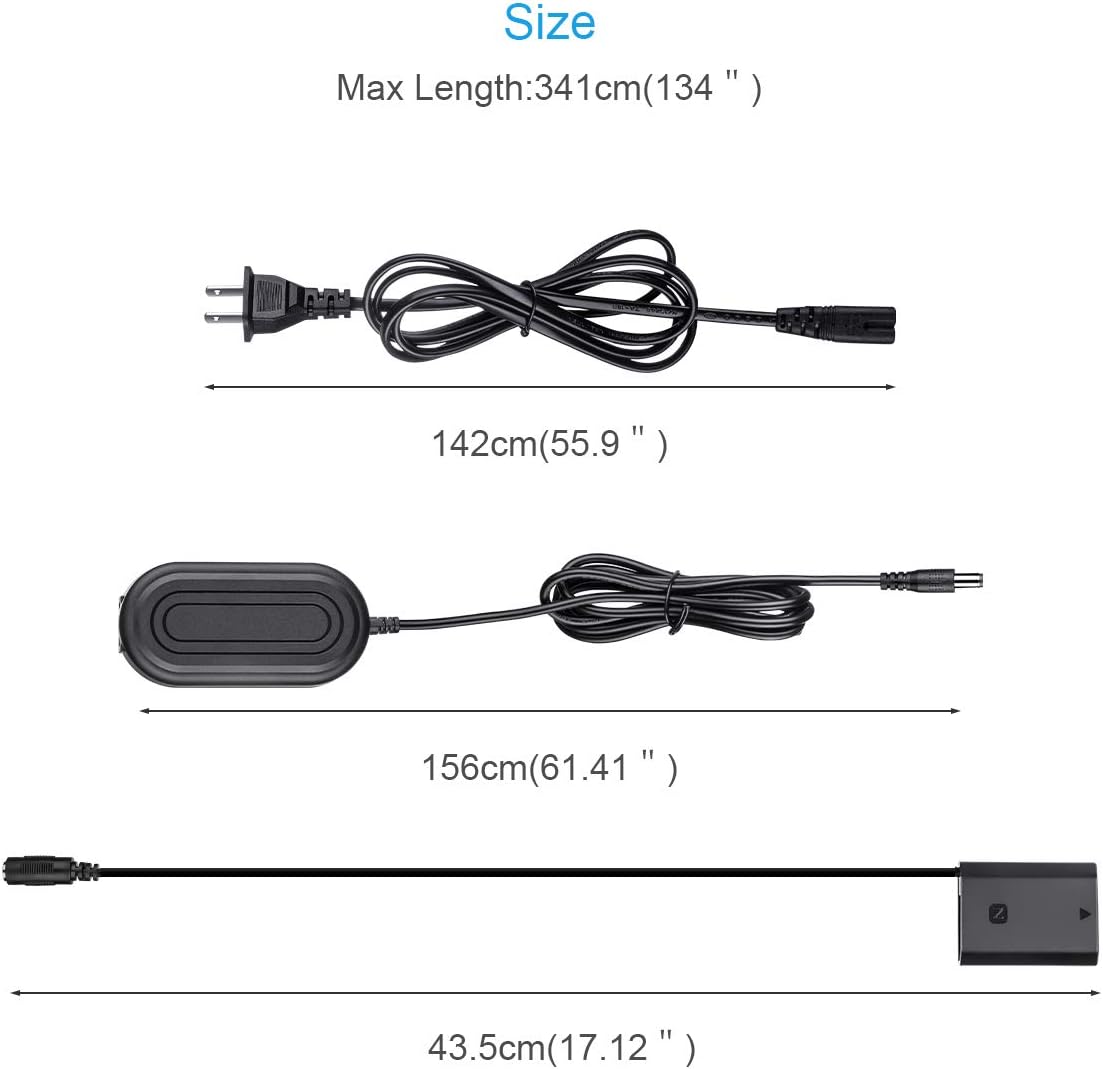 Continuous Power Supply for Sony Alpha Cameras - FZ100 AC Power Adapter with A7III Dummy Battery - Replaces BC-QZ1 - Compatible with A6600, A7IV, A7SIII, A7C, A1, FX3, A7R3, A7R IV, A9, A9R, A9S