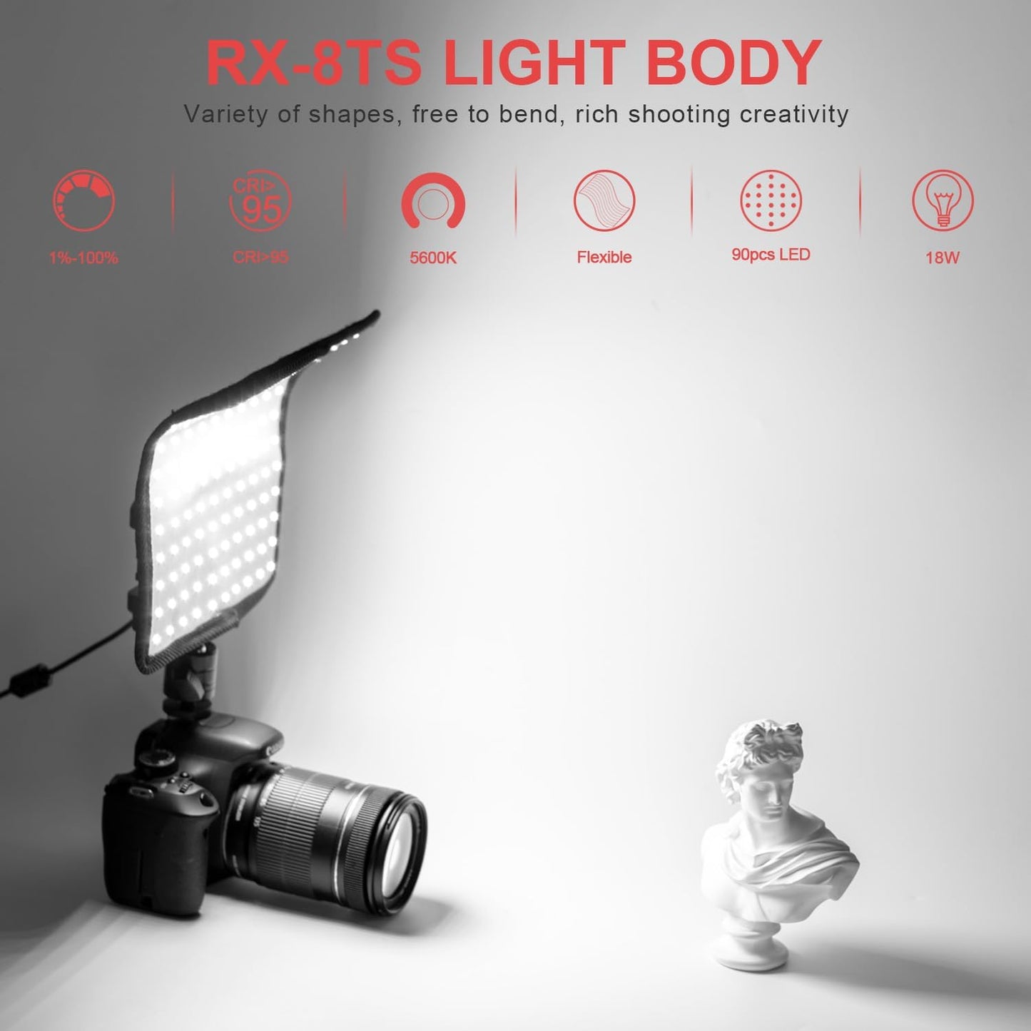 Fomito-RX-8TS/8TDS Falconeyes Foldable Flexible LED Light Panel Kit 5600K CRI95 On-Camera Lamp Daylight Splash-Proof for Video Studio Photography Lighting-F0072/F0073