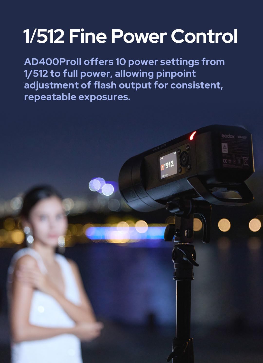 Godox AD400 Pro II AD400Pro II AD400ProII Flash, GN72 One-Tap Sync with X3/30W Bi-Color Modeling Lamp/Color Screen/16 Color Groups Indicator/Freeze Mode/460 Flashes/1/512~1/1 (with ± 0.1 Increment)