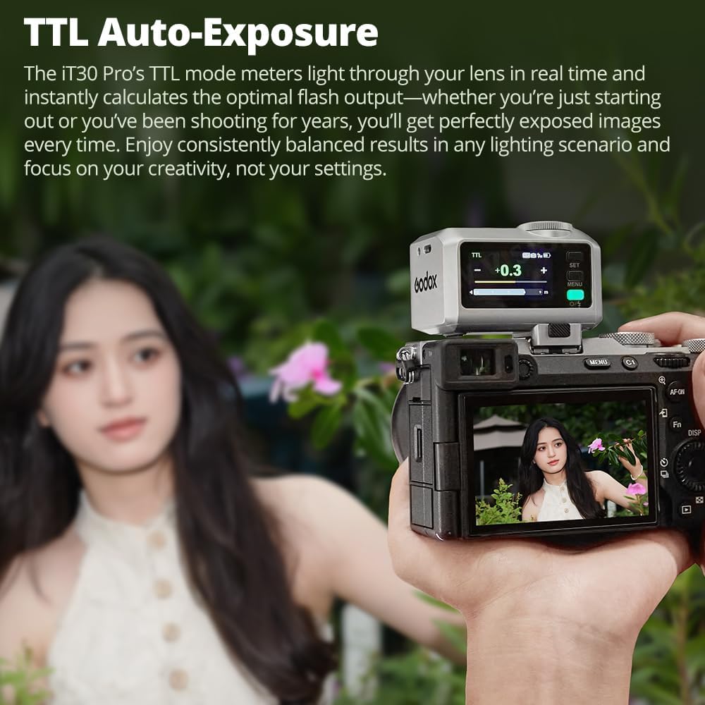 Godox iT30 Pro C N S F O Mini Flash for Camera, TTL Auto-Exposure, HSS 1/8000 Seconds, 2.4G Wireless Xsystem, 2.8" Full-Color Touchscreen