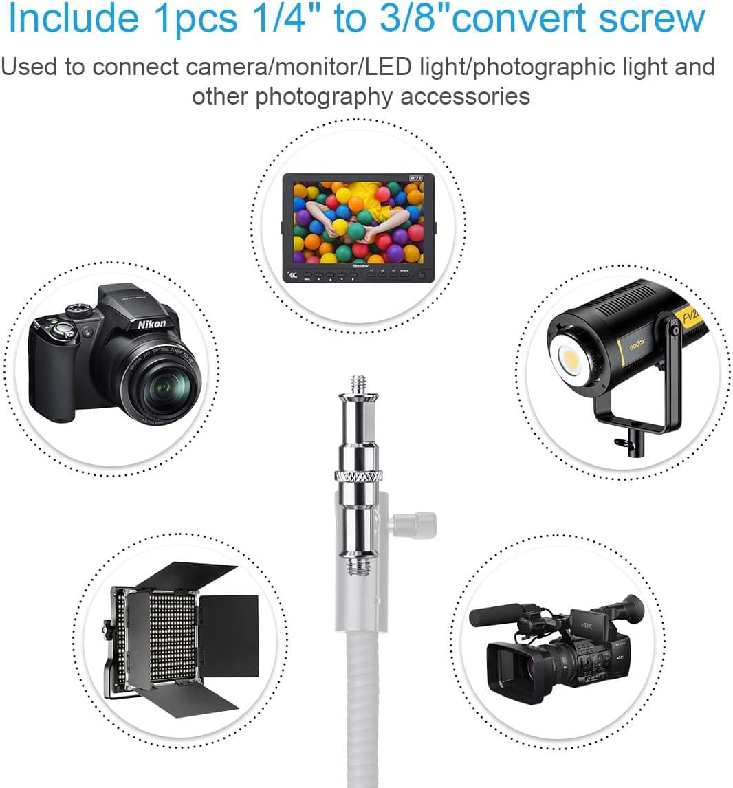 Fomito-RG-01 12.5 Inch/32cm Flexible Arm Extension Pole with 1/4-3/8in Converter Screw for Marco Ring Light/LED Panel, for Light Stand, Tripod, Monopod Photography, Max Load 5.5lbs/2.5kg-F0063