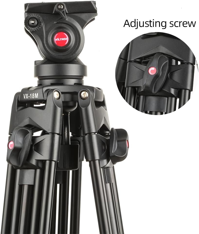 VILTROX Heavy Duty Tripod, 74 Inch Fluid Head Video Tripod, 22lbs Sturdy Heavy-Duty Tripod with QR Plate, Hand Bar, Carrying Bag, Mid-Level Spreader Travel Tripod for DSLR Camcorder (VX-18M II)
