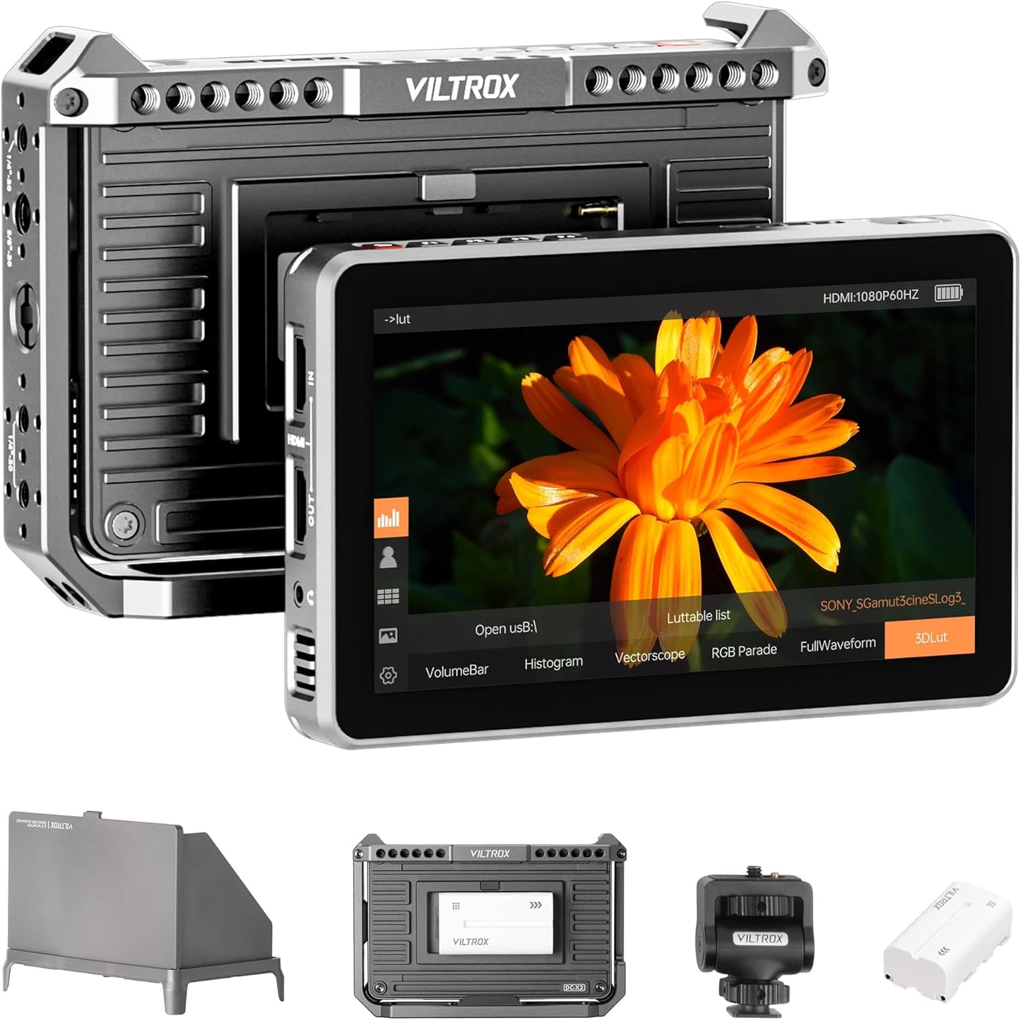 VILTROX DC-X3 SDI Monitor Kit with Rig Cage, 6 Inch Touchscreen Camera Field Monitor Cage Kit 4K HDMI, 2000Nits Daylight Viewable DSLR Camera Monitor, with Battery/Sunshade/Protective Case