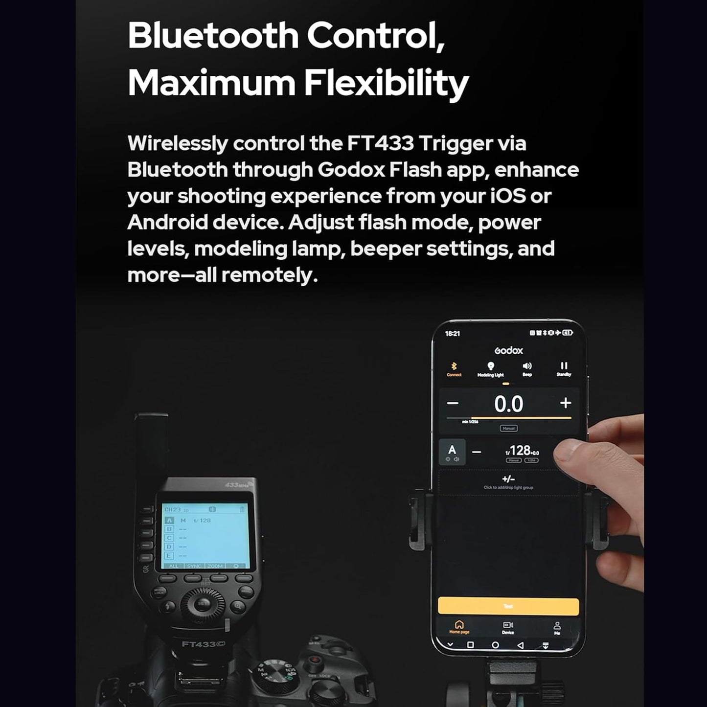GODOX FT433-C HSS TTL Wireless Flash Trigger for Canon Cameras,433 MHz Signal Control,TCM Switch,Hot Shoe,Single-Contact, Rapid-Fire