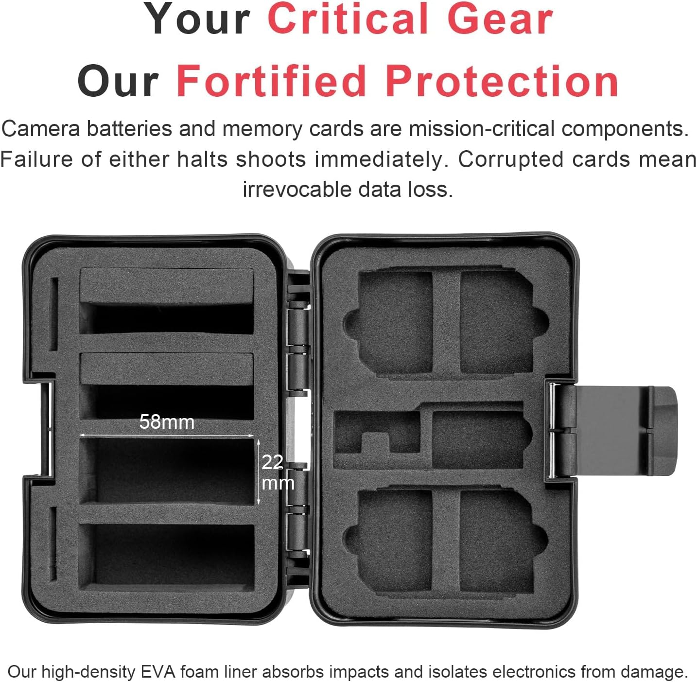 FOMITO Camera Battery Case & Memory Card Organizer - Holds 7 SD Cards 2 CFast 2 CF 2 Micro SD 2 XQD - Water-Resistant Shockproof Hard Shell Storage Box (Cold Gray Blue)