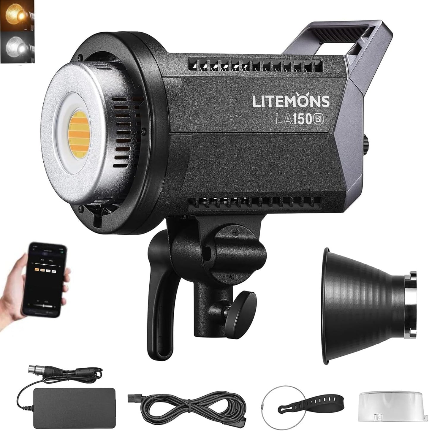 Godox LA150Bi Bicolor LED Video Light, 190W 66000LUX@1M Studio Light, 2800K-6500K Bowens Mount LED Light, CRI 96+ 11 FX Effect 0-100% Dimming APP Control Photography Portable Light