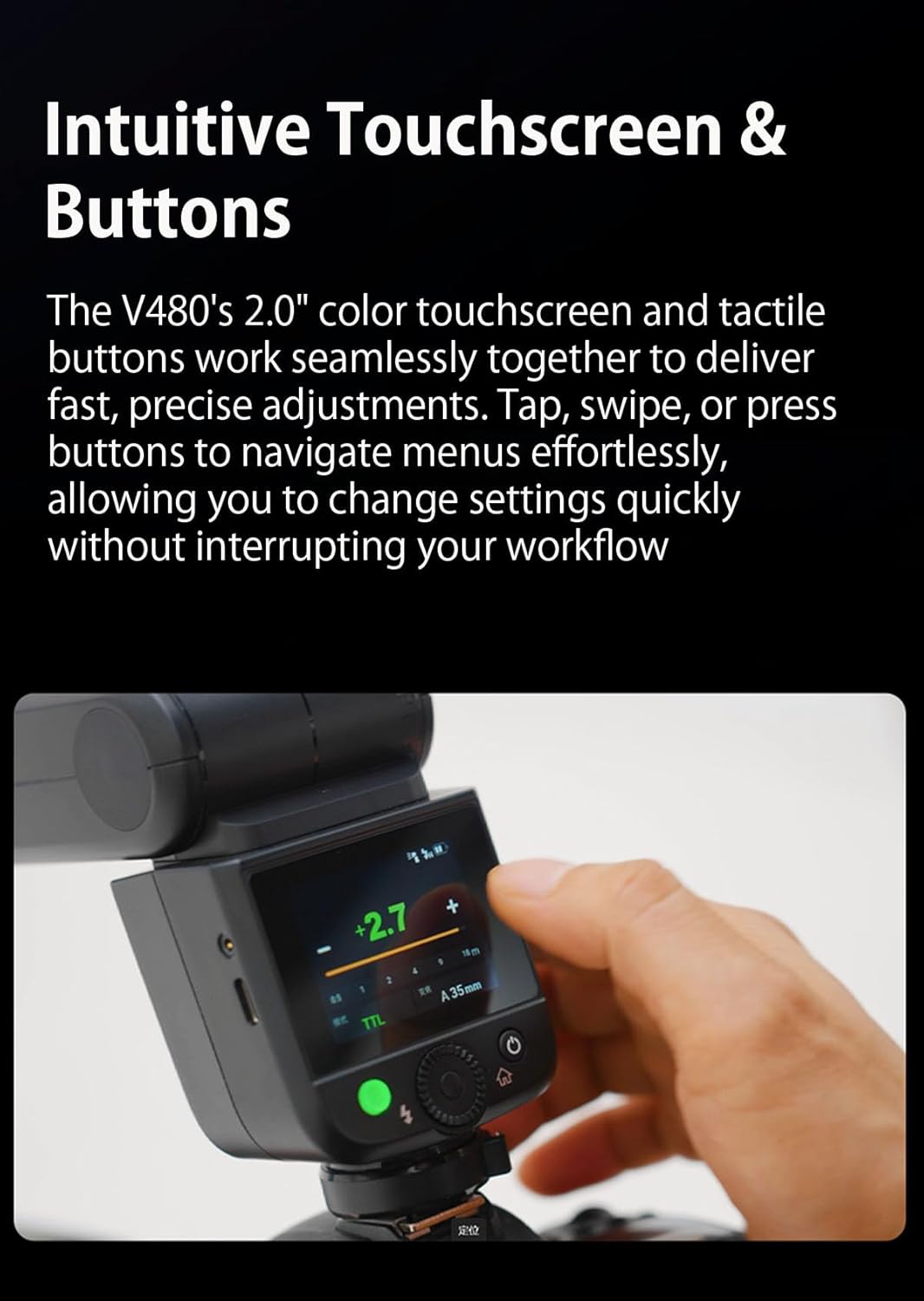 Godox V480 for Sony GODOX TTL Flash – GN50/1.7s Recycle/650 Flash Time/HSS/Smart Distance Readout/10 Level LED Modeling lamp/2.0” Touchscreen/2.4G Wireless System/TTL Camera Flash for Sony ZV-E10 etc.