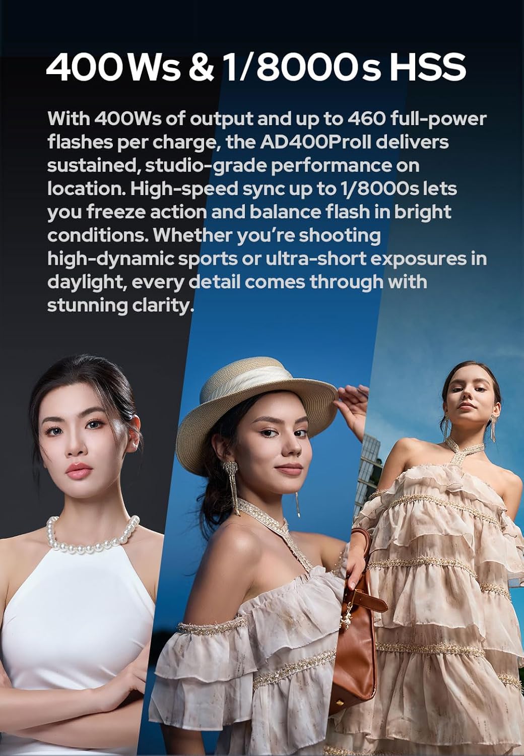 Godox AD400 Pro II AD400Pro II AD400ProII Flash, GN72 One-Tap Sync with X3/30W Bi-Color Modeling Lamp/Color Screen/16 Color Groups Indicator/Freeze Mode/460 Flashes/1/512~1/1 (with ± 0.1 Increment)