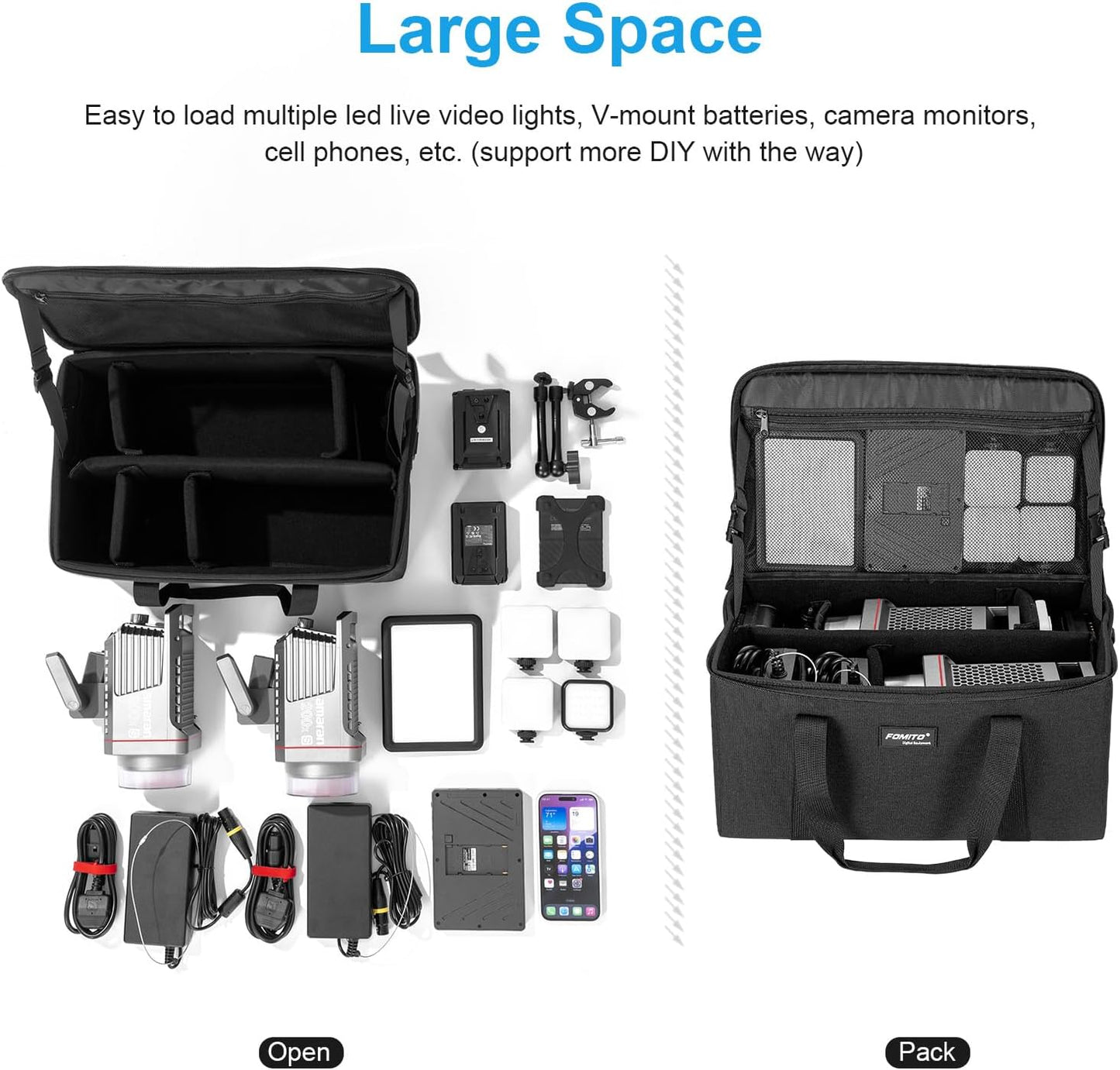 FOMITO-AB-27B Foldable Camera Storage Bag 44x30x22cm Shockproof Case for DSLR, Gimbal, Drone Heavy-Duty Handle-F0190