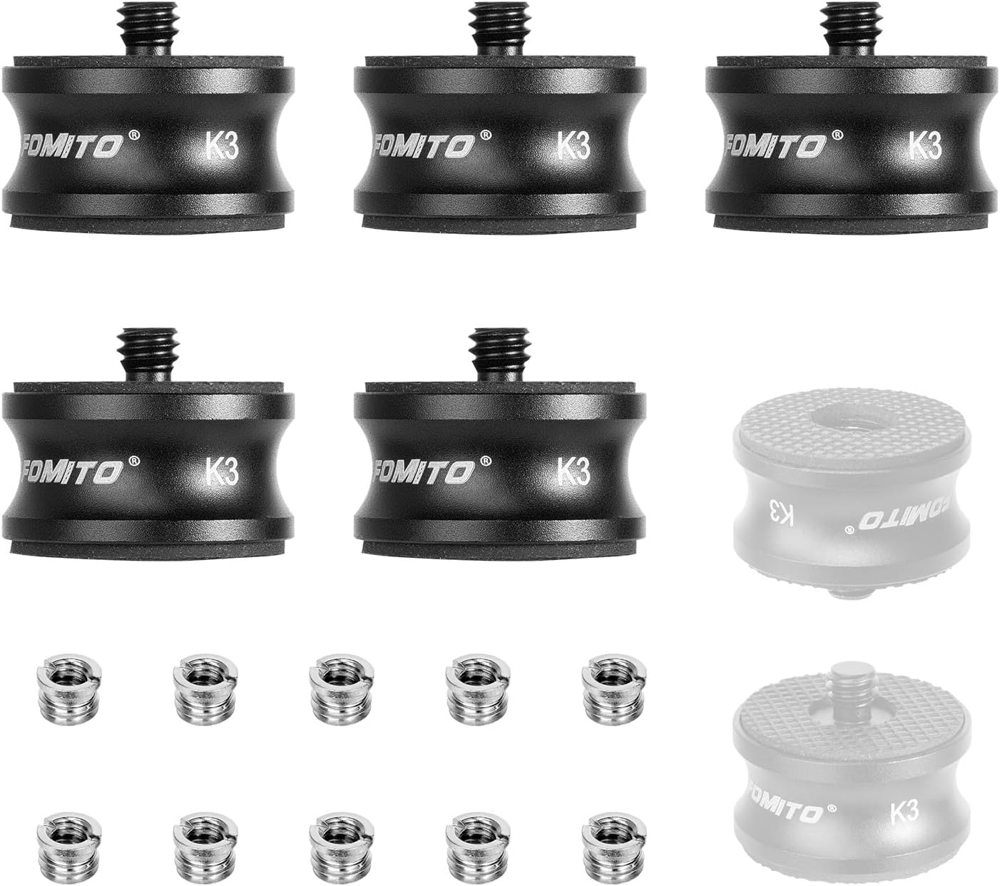 FOMITO 3/8" to 1/4" Camera Tripod Screw Converter Adapter, Thread Camera Tripod Screw Mount Convertor Adapter for Tripod Monopod Ballhead Camera, Made of Aluminum Alloy, Rubber Gasket (10 Packs)
