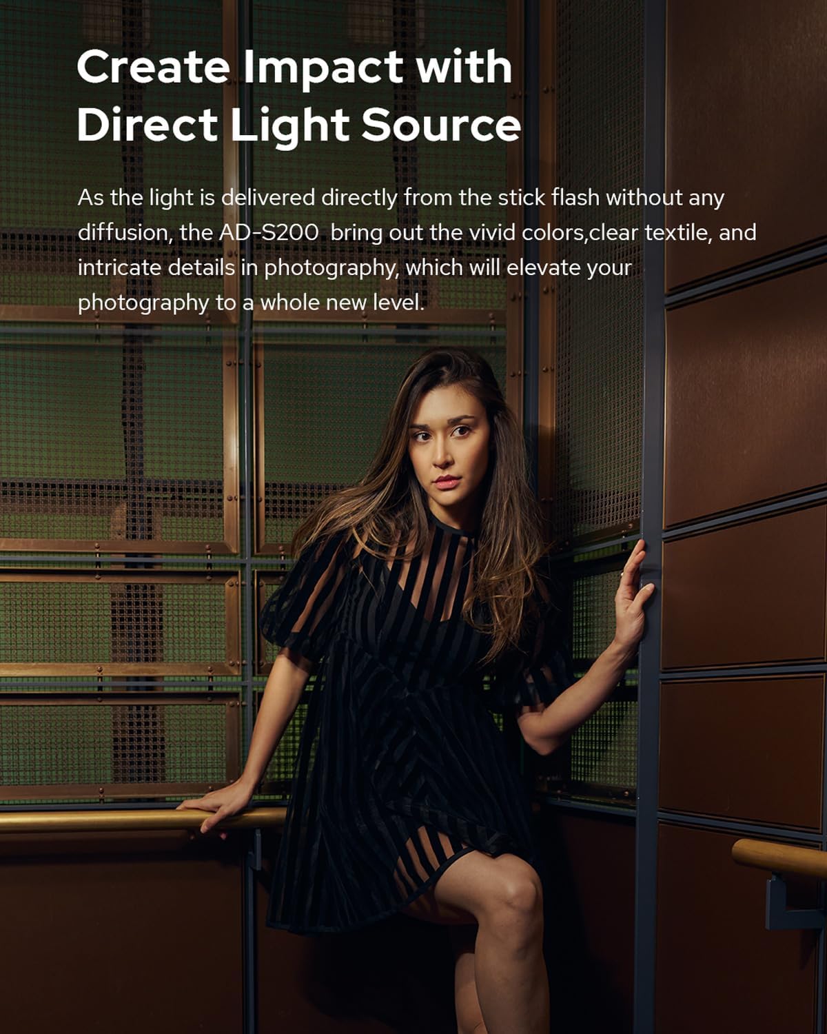 Godox AD-S200 Stick Flash Head 200W 5800K for AD200, AD200Pro and AD200Pro II Pocket Flashes with Barn Door, AD-E2 Flash Holder Metal Bracket and Carry Bag