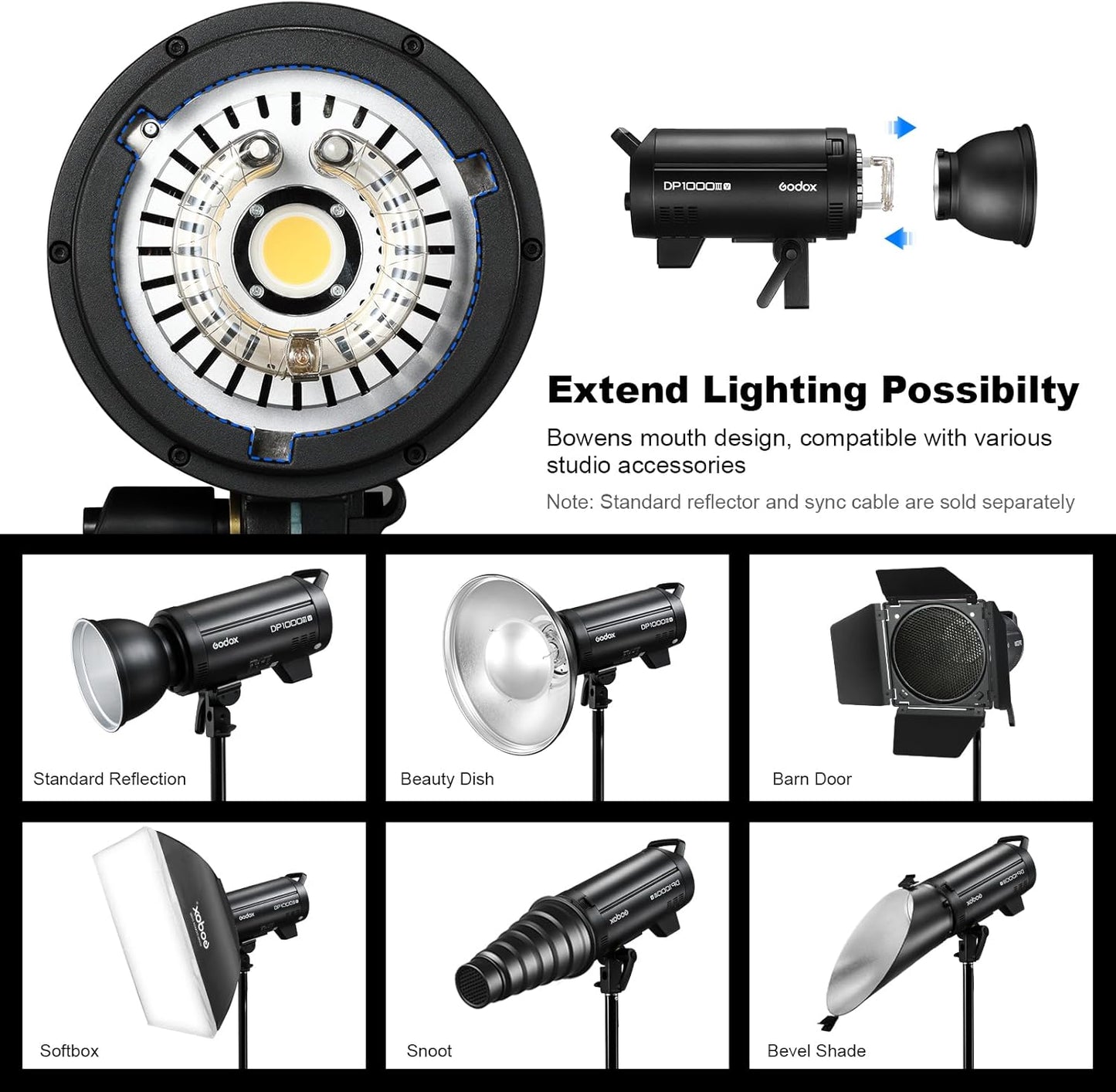 Godox DP1000III-V DP1000IIIV Studio Flash, 1000ws Daylight Outdoor Strobe Monolight, 2.4G Wireless X System, 30W Modeling Lamp, Bowens Mount for Wedding Product Portrait Photography