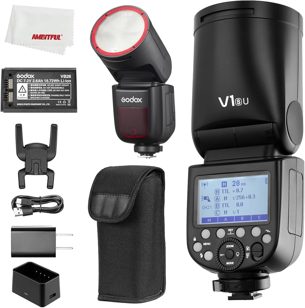 Godox V1 V1S V1 S V1-S Sony Flash, 76Ws 2.4G TTL Round Head Flash Speedlight, 1.5 sec Recycle Time,1/8000 HSS, 480 Full Power Shots, 2980mAh Lithimu Battery (USA Version)