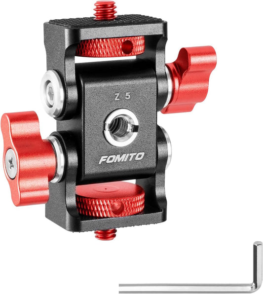 Fomito- Z5 Dual Head Camera Monitor Holder Mount Arm Hot Shoe Adapter Swivel and Tilt Adjustable Monitor Mount with Cold Shoe Mount for Field Monitor, Smartphone, Led Video Light, Microphone - F0010