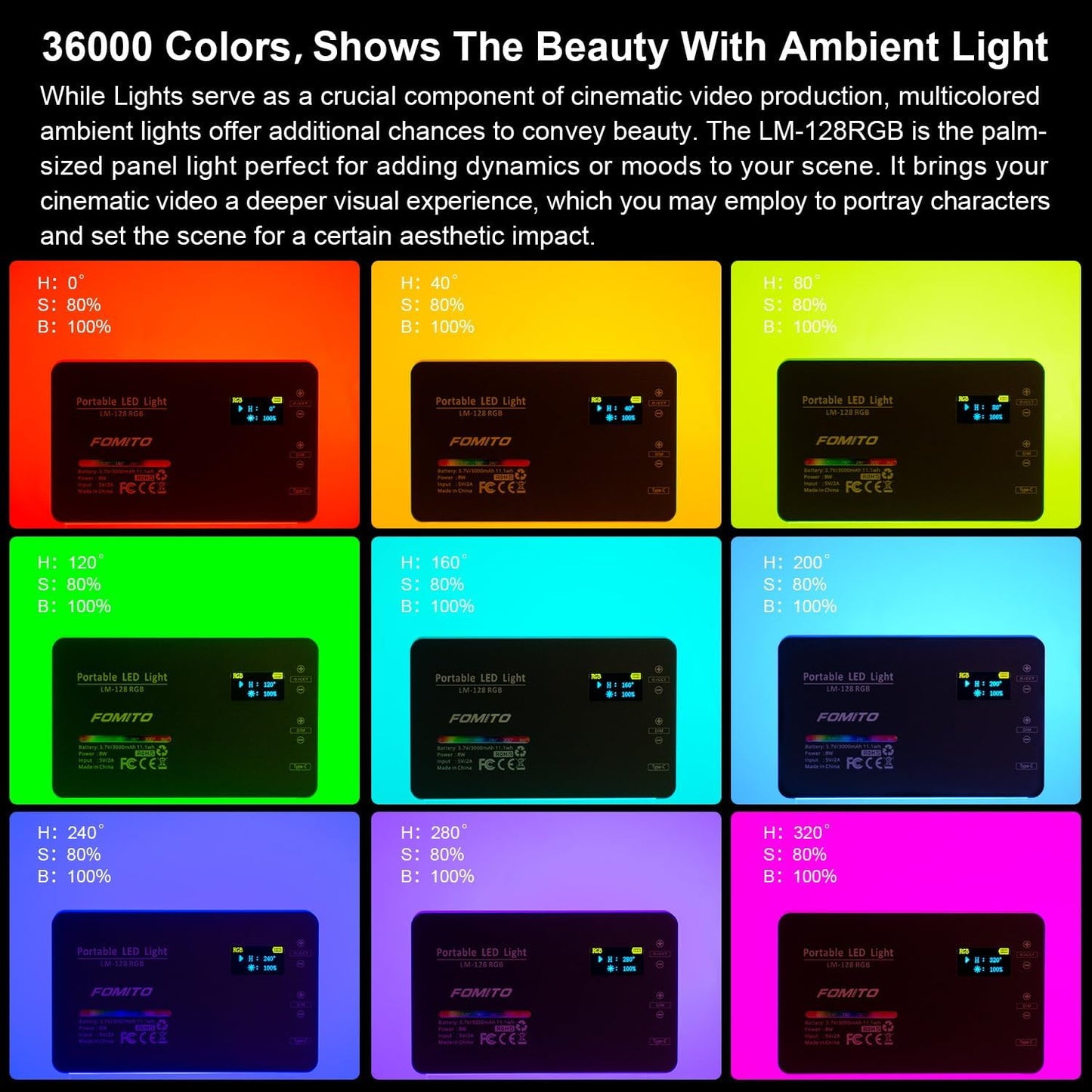 FOMITO-LM-128 RGB Portable LED Light-F0065
