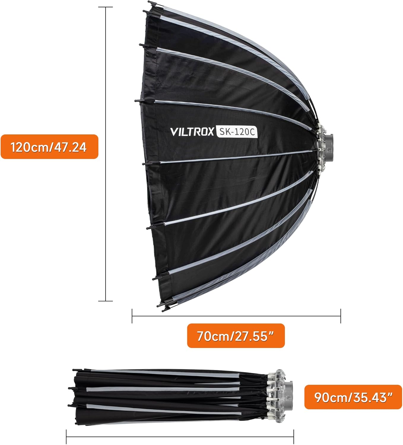 VILTROX 47.2 inch Bowens Mount Softbox,120cm Octagon SoftBoxes with Honeycomb Grid, Quick Release Bowen Mount Softbox Light Modifier Light Diffuser for Bowen Mount Monolight LED Video Lights
