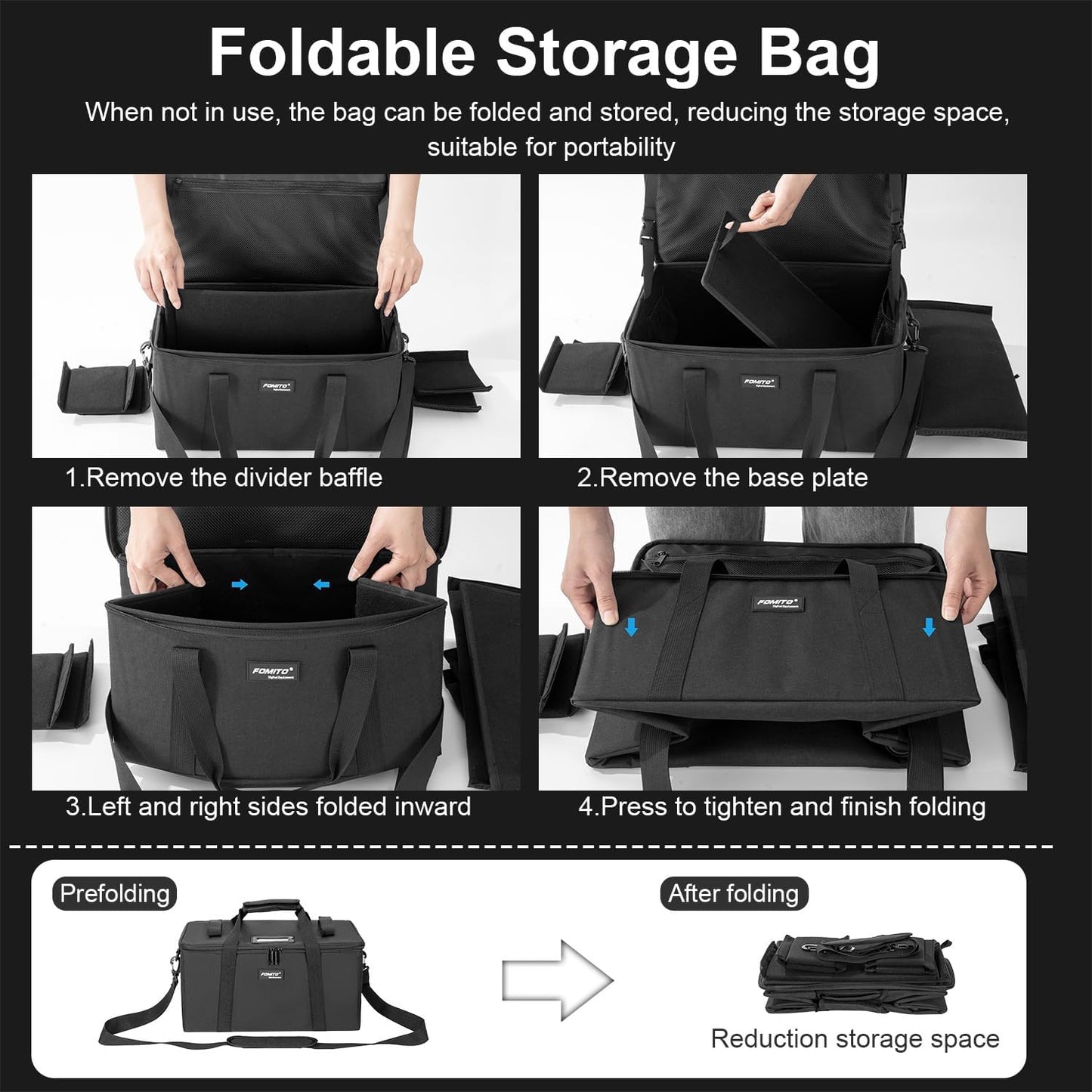 FOMITO-AB-27B Foldable Camera Storage Bag 44x30x22cm Shockproof Case for DSLR, Gimbal, Drone Heavy-Duty Handle-F0190
