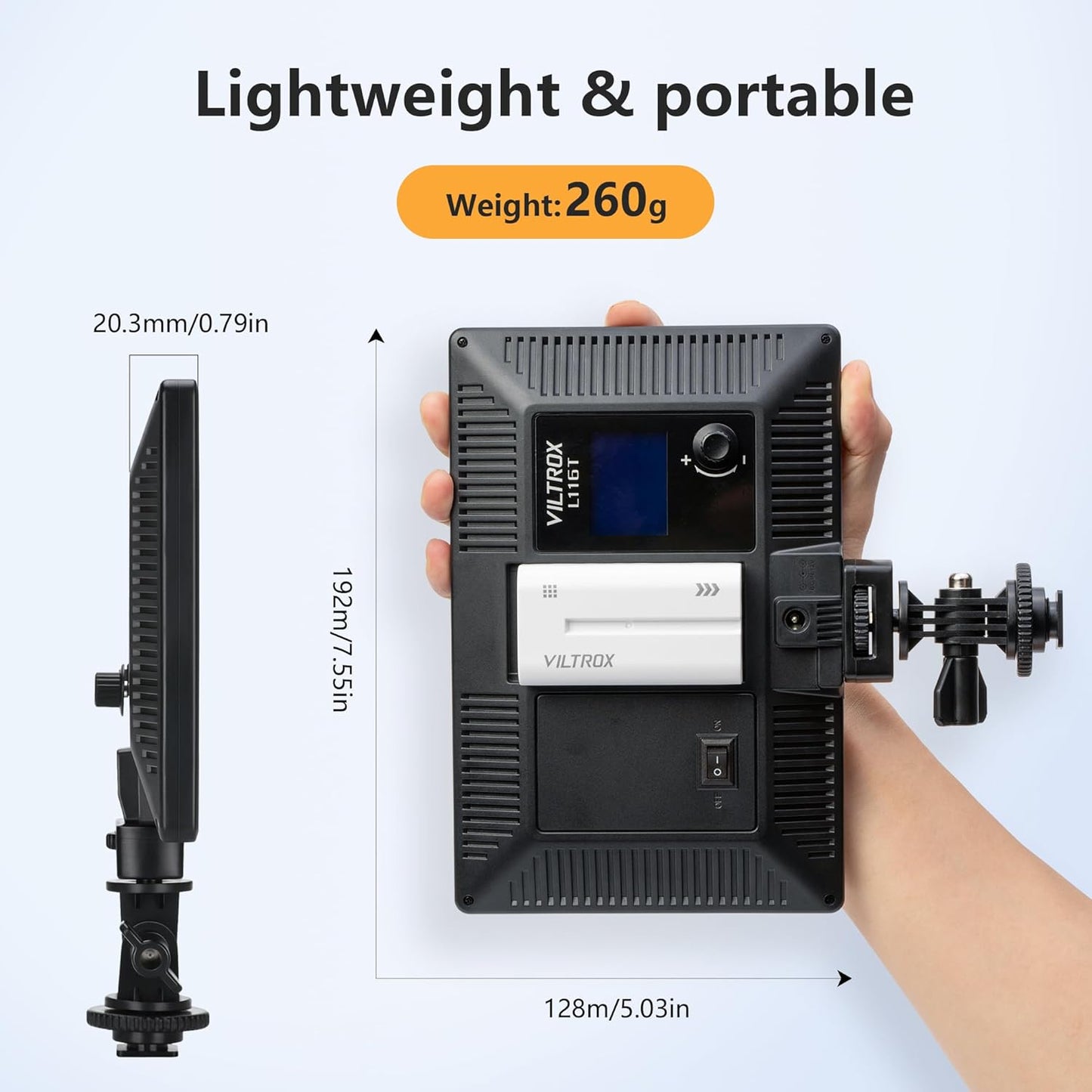 VILTROX 15W LED Video Light Panel, 3300K-5600K On Camera Light, Super Thin Key Light Panel with NP-F550, Led Photography Lighting CRI95+ for Studio Photography Video Recording Live Streaming (L116T