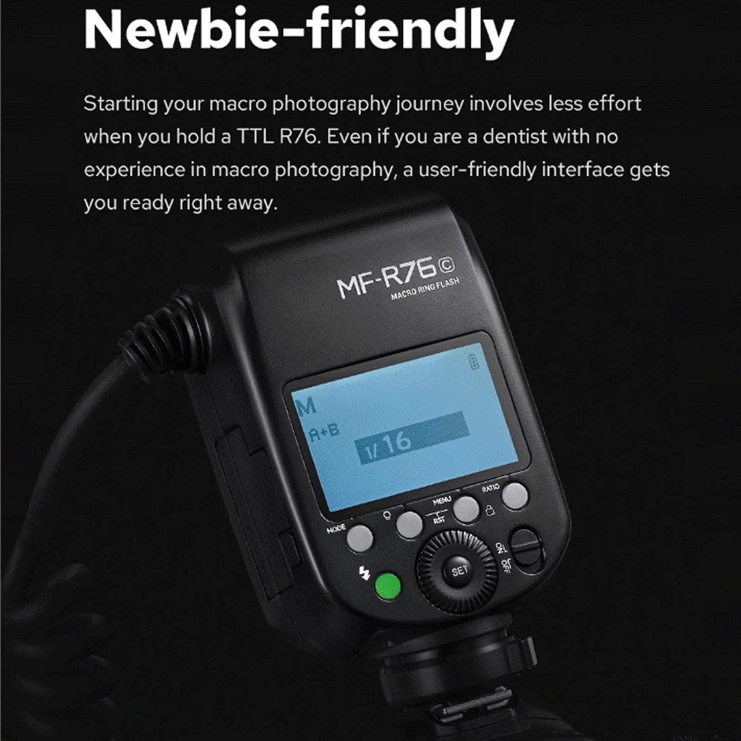 Godox MF-R76N TTL Macro Ring Flash 76Ws HSS 2.4G Wireless GN14 CCT 5900K 550 Full-Power Flashes, 0.1-1s Recycle Time Dual-Flash Tubes Speedlight for Nikon Cameras for Animal, Plant Photography, etc