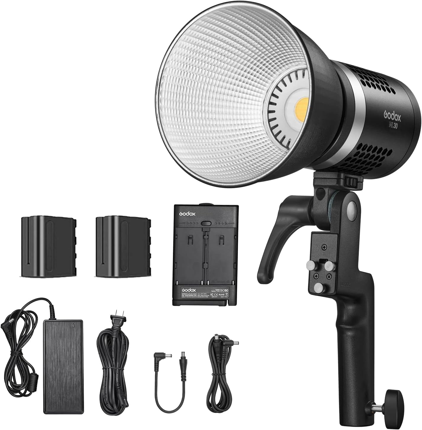 Godox ML30 LED Light, Portable Handheld LED Video Light,5600K CRI 96+ TLCI 97+, 12 Lighting Effects, APP Control,Silent Mode, with 2X NP-F970 Battery