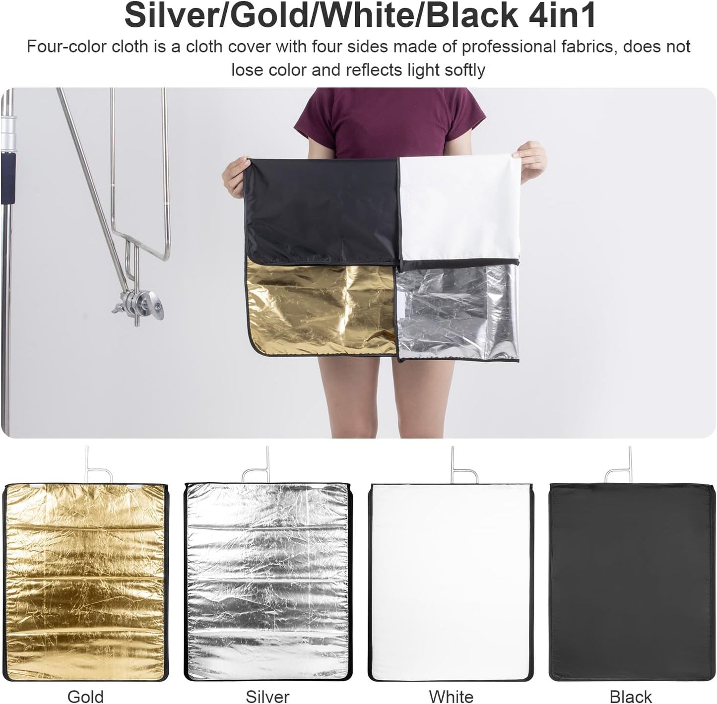 Fomito-QB-4560 Square Metal Flag Panel Reflector Set 45 x 60cm - Portable Hand-held Light Reflector Flag Reflector Panel Scrim Photography-F0167