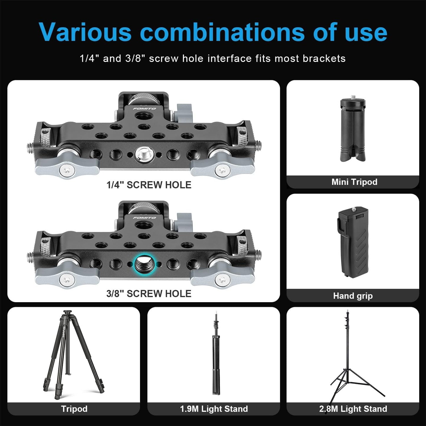 Fomito- Z4T Three-Head Multi-Functional Live Stands Camera Monitor Holder Mount Arm Hot Shoe Adapter Swivel and Tilt Adjustable Monitor Mount for Field Monitor, Smartphone, Led Video Light, Microphone-F0016/F0017