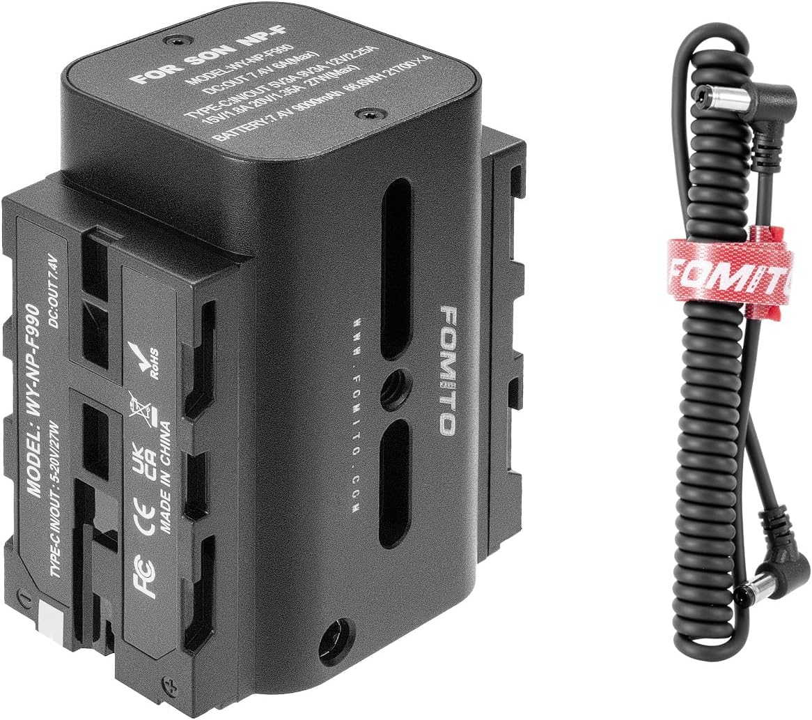 FOMITO Multifunctional NP-F Battery, Supports DC 7.4V 6A (Max) / Type-C 5-20V 27WV (Max) / Dual-Port NP-F Interface Output, Applicable to Monitors, LED Lights, Cameras etc