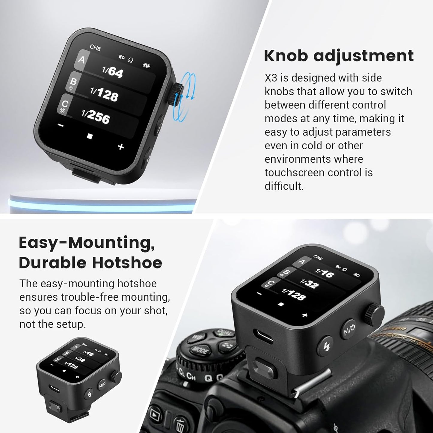 Godox X3-N Touchscreen TTL Wireless Flash Trigger for Nikon Camera, 1/8000s HSS TTL TCM Function, Built-in Battery USB-C Charge Flash Transmitter Compatible with Nikon Z6 D850 D750 D610 D7100 D5300