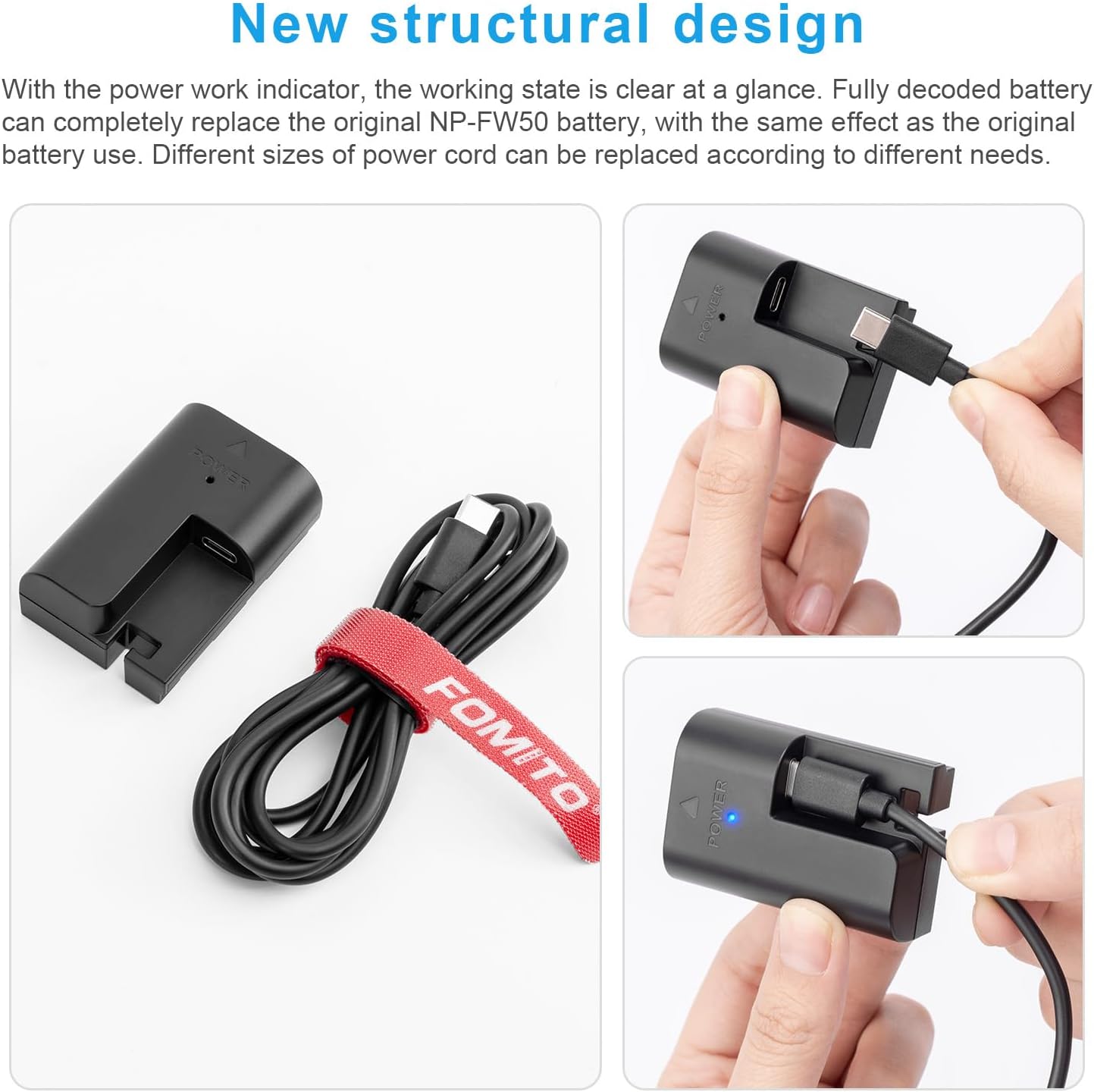 FOMITO-LP-E6 Dummy Battery Decoded LP-E6 Battery Replacement with Type-C Straight Line 3M Power Adapter Cable for Canon 5D2 5D3 5D4 5DSR 6D 6D2 60D 60Da 7D 7D2 70D 80D 90D EOS-R R5 R6 Cameras-F0077